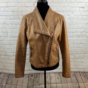 Faux leather distressed moto jacket